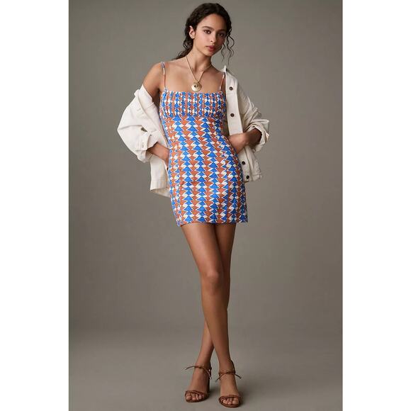 NWT Anthropologie Maeve Ophelia Linen Slim Mini Dress | Blue Brown | SZ 16W‎ - Picture 4 of 13